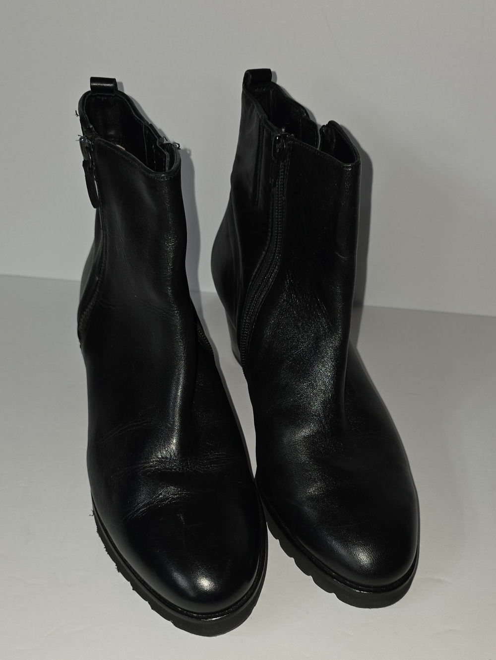 Women's Black Leather Ankle Booties with Side Zip